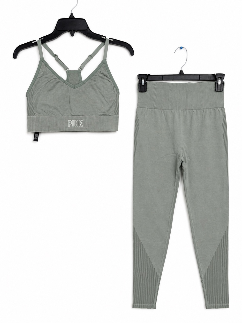 PINK Victoria’s Secret Seamless Sage Green Legging Set M Sports Bra